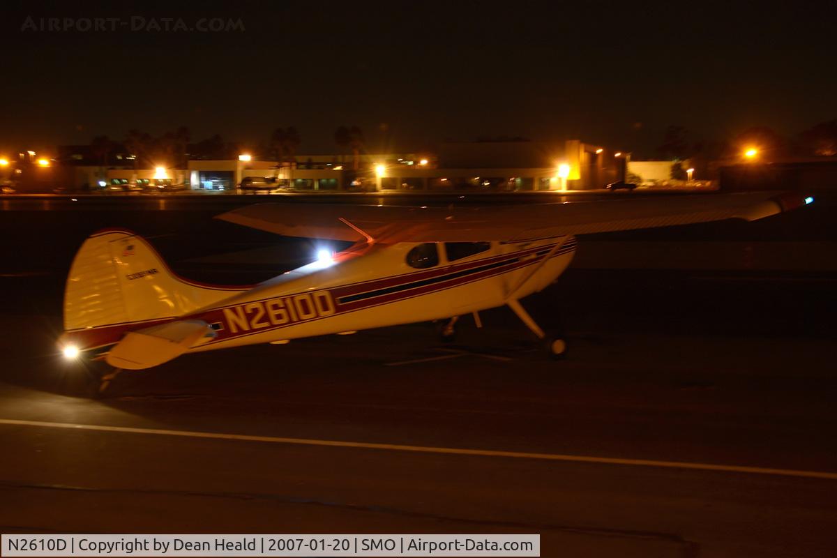 N2610D, 1952 Cessna 170B C/N 20762, 1952 Cessna 170B N2610D preparing to leave after a Saturday night dinner. This was a 2.5 second exposure hand-held on the railing. Next time I'll have my tripod with me.