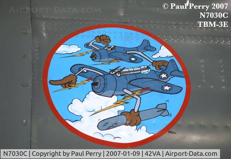 N7030C, Grumman TBM-3E Avenger C/N 3516, Nose art depicting the Avenger's mission