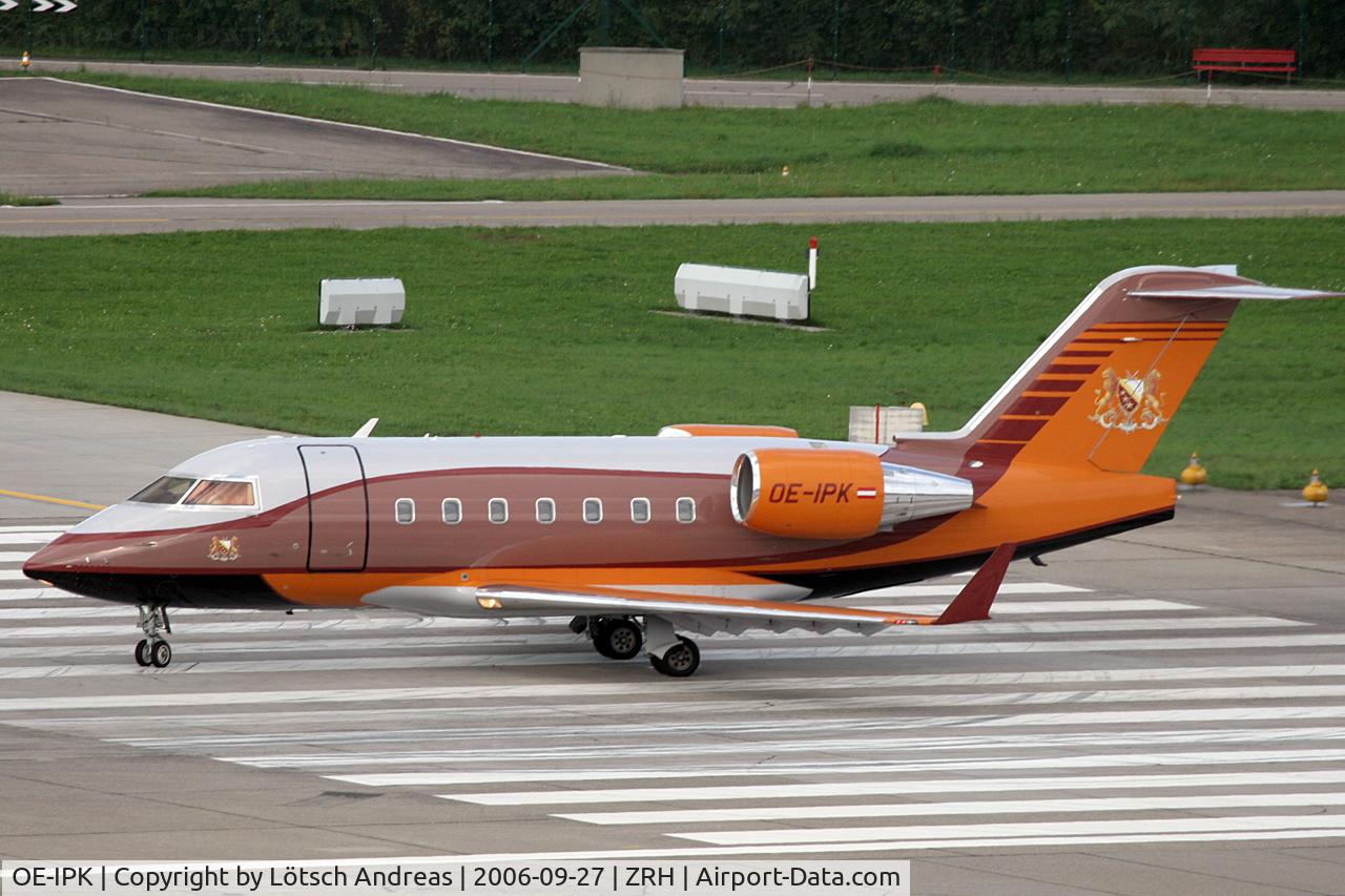 OE-IPK, 2005 Canadair Challenger 604 (CL-600-2B16) C/N 5612, line up at Zurich Airport