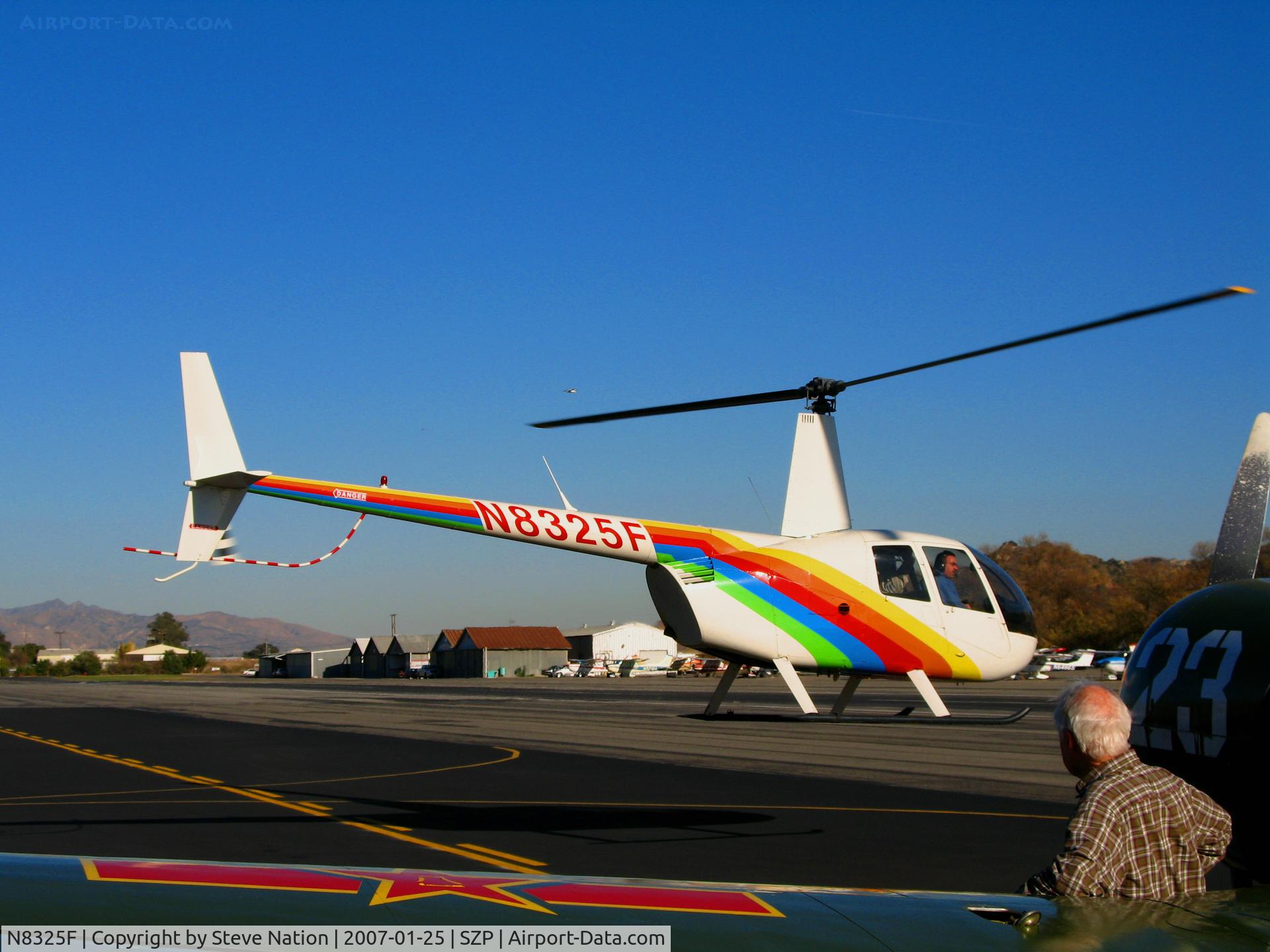 N8325F, 1995 Robinson R44 C/N 0208, Prime Helicopter & AS 1995 Robinson R44 lifting off @ Santa Paula Airport, CA