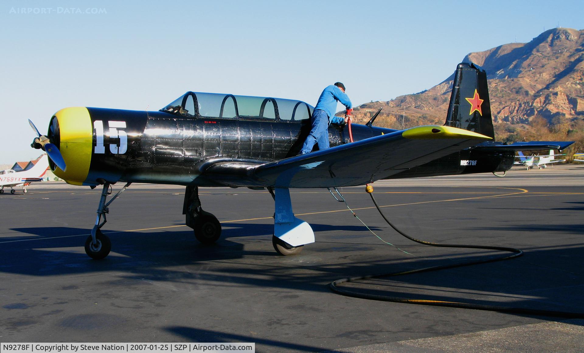 N9278F, 1964 Nanchang CJ-6A C/N 1032018, 1964 Nanchang CJ-6A #15 gassing-up @ Santa Paula Airport, CA