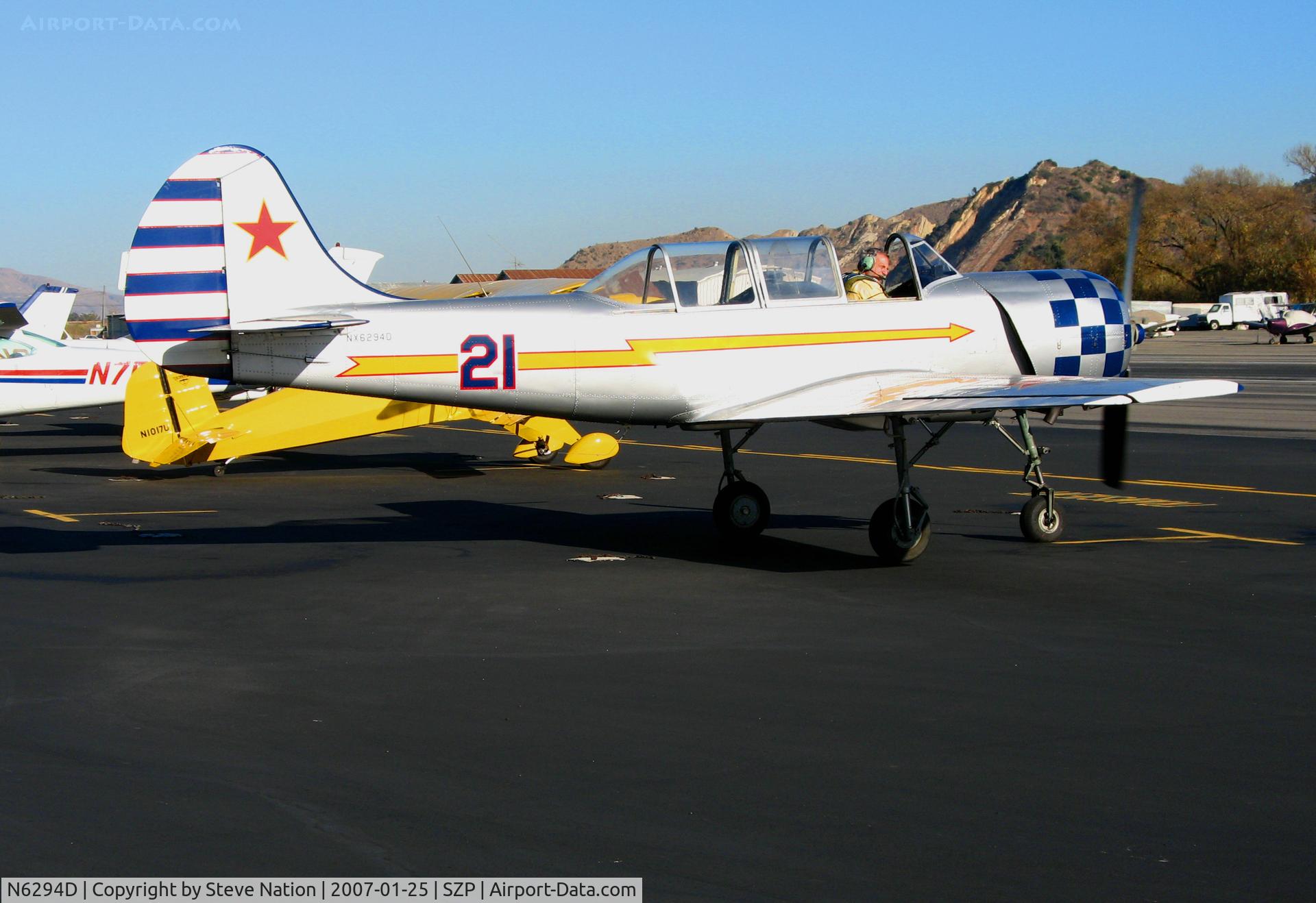 N6294D, 1983 Yakovlev Yak-52 C/N 833611, 1983 Yakovlev YAK-52 #21 as NX6294D running up to full power @ Santa Paula Airport, CA