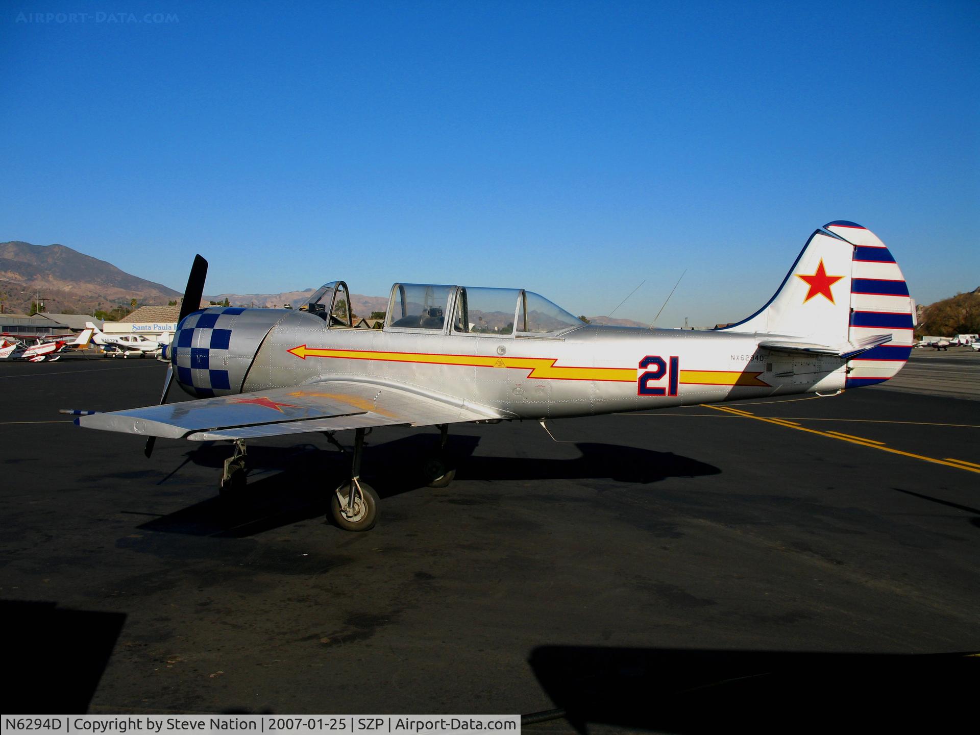 N6294D, 1983 Yakovlev Yak-52 C/N 833611, 1983 Yakovlev YAK-52 #21 as NX6294D at the gas pump @ Santa Paula Airport, CA