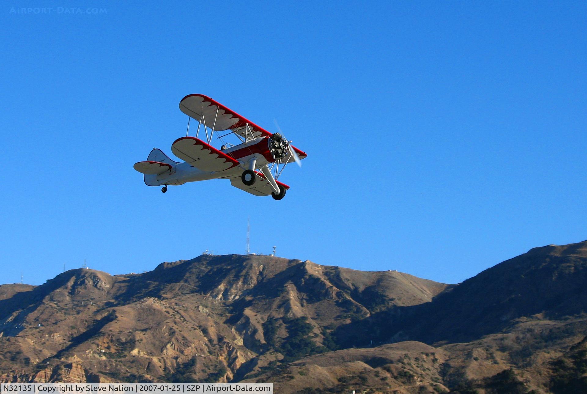 N32135, 1941 Waco UPF-7 C/N 5767, 1941 Waco UPF-7 climbs out @ Santa Paula Airport, CA