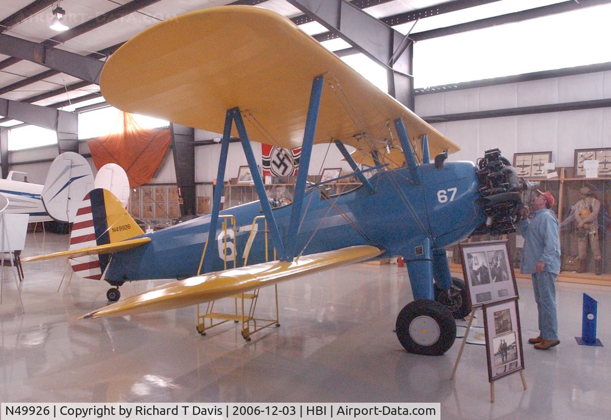 N49926, Boeing A75N1(PT17) C/N 75-808, U.S. Marine Charlie Daniels gives a close inspection  to this Boeing A75N1 at the N.C. Aviation Museum in Asheboro N.C.