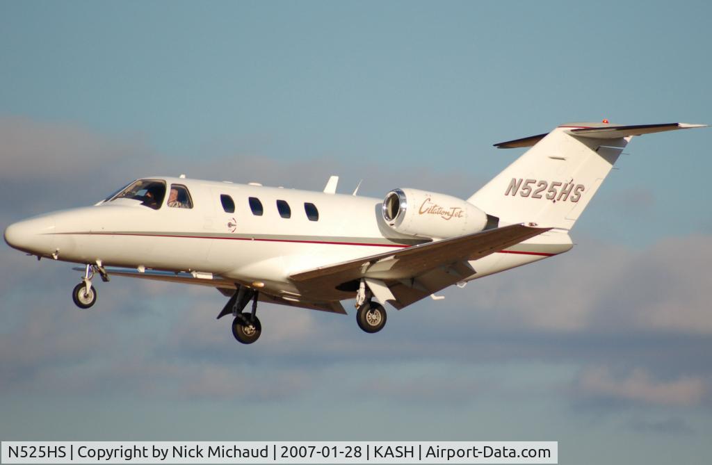 N525HS, 1993 Cessna 525 CitationJet CJ1 C/N 525-0035, Spotted at ASH all day and this was the ONLY jet of the day!