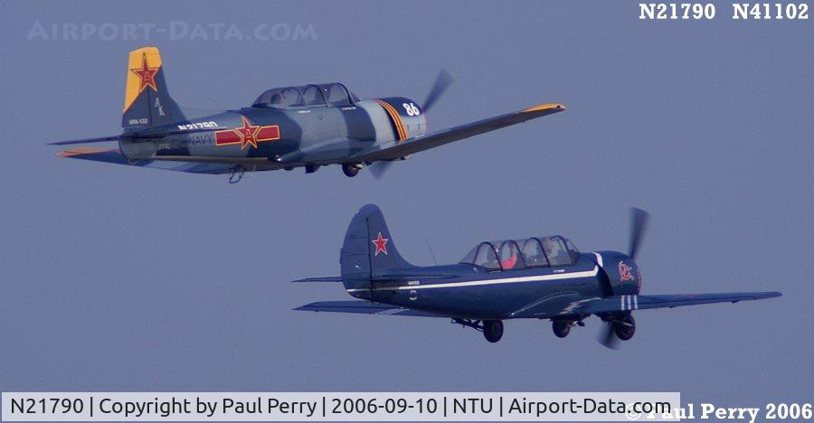 N21790, 1985 Nanchang CJ-6 C/N 4232022, The CJ-6 in formation with the Yak