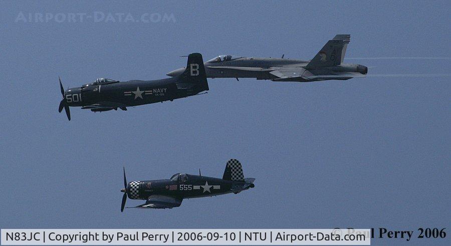 N83JC, 1943 Goodyear FG-1D Corsair C/N 67089, 2006 Oceana Legacy Flight, with (near to far) N83JC, N23827, and 163761