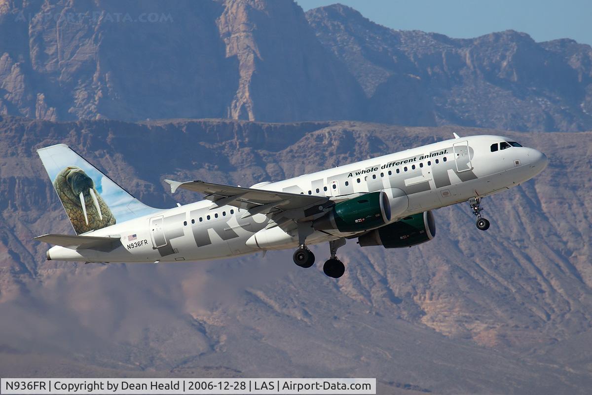 N936FR, 2005 Airbus A319-111 C/N 2392, Frontier Airlines N936FR (FLT FFT772) climbing out from RWY 01R enroute to Denver Int'l (KDEN).