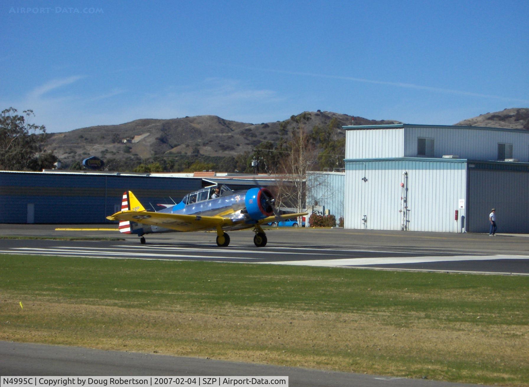 N4995C, 1949 North American T-6G Texan C/N 168-481, 1949 North American T-6G TEXAN 'Thirsty Girl', P&W R-1340 600 Hp, takeof roll Rwy 04