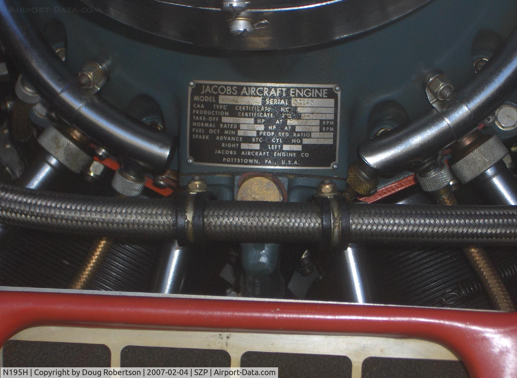 N195H, 1948 Cessna 195 Businessliner C/N 7200, 1948 Cessna 195 BUSINESSLINER, Jacobs R755-A2 radial 300 Hp engine data plate