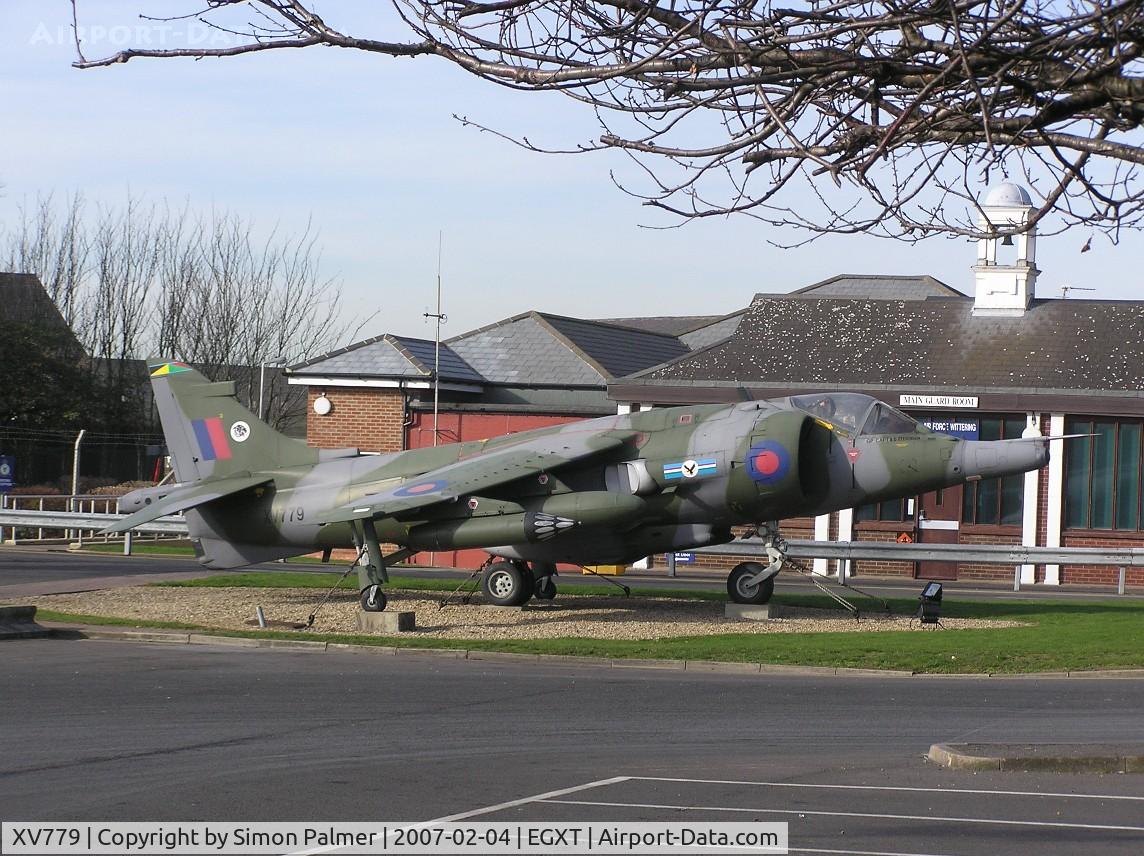 XV779, 1970 Hawker Siddeley Harrier GR.3 C/N 712029, Harrier GR3 guarding the gate at Wittering