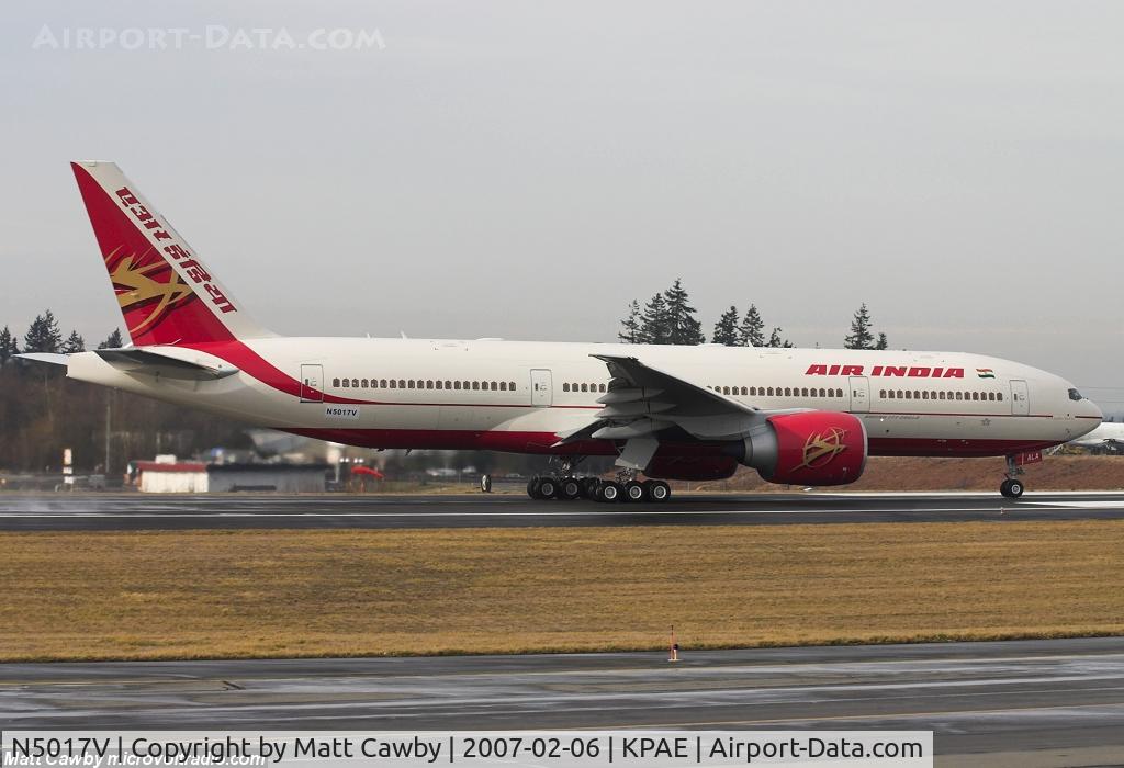 N5017V, 2007 Boeing 777-237/LR C/N 36300, Air India VT-ALA first flight from Paine Field