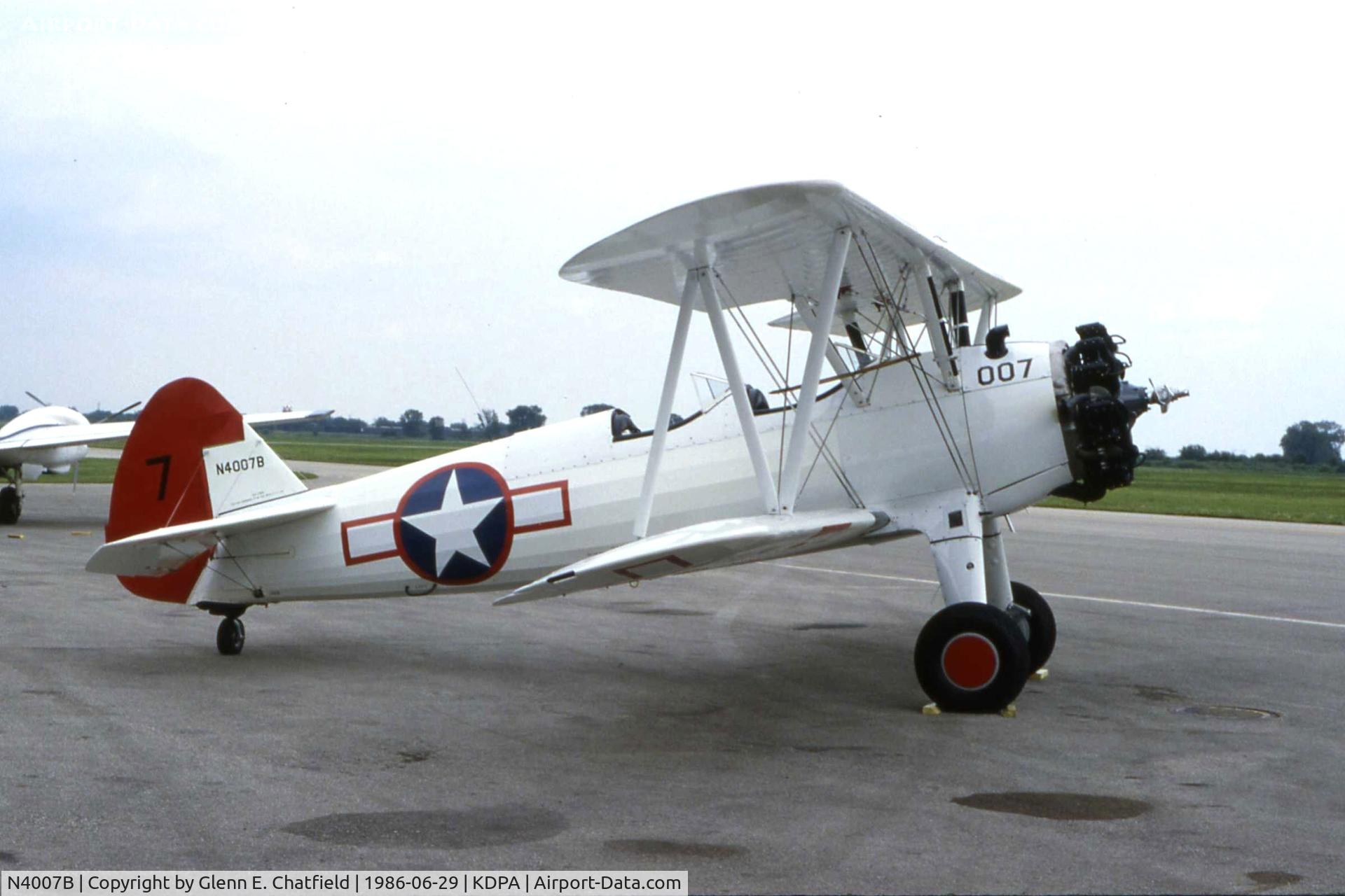 N4007B, 1940 Boeing A75N1 (PT17) C/N 75-397, New paint job in Recall colors.  Now operating as C-FCDH