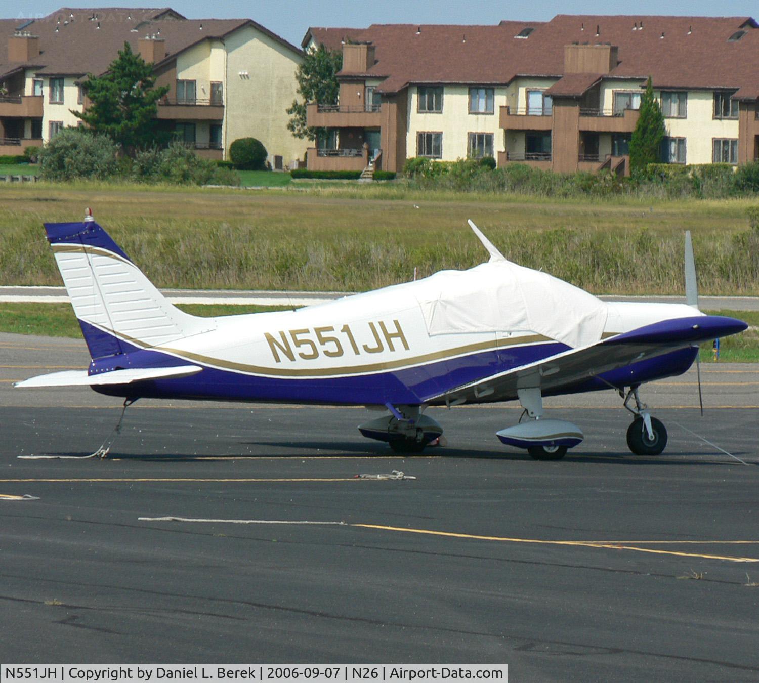 N551JH, 1975 Piper PA-28-140 C/N 28-7525185, A shiny 1975 Piper Cherokee takes refuge from the bright summer sun.