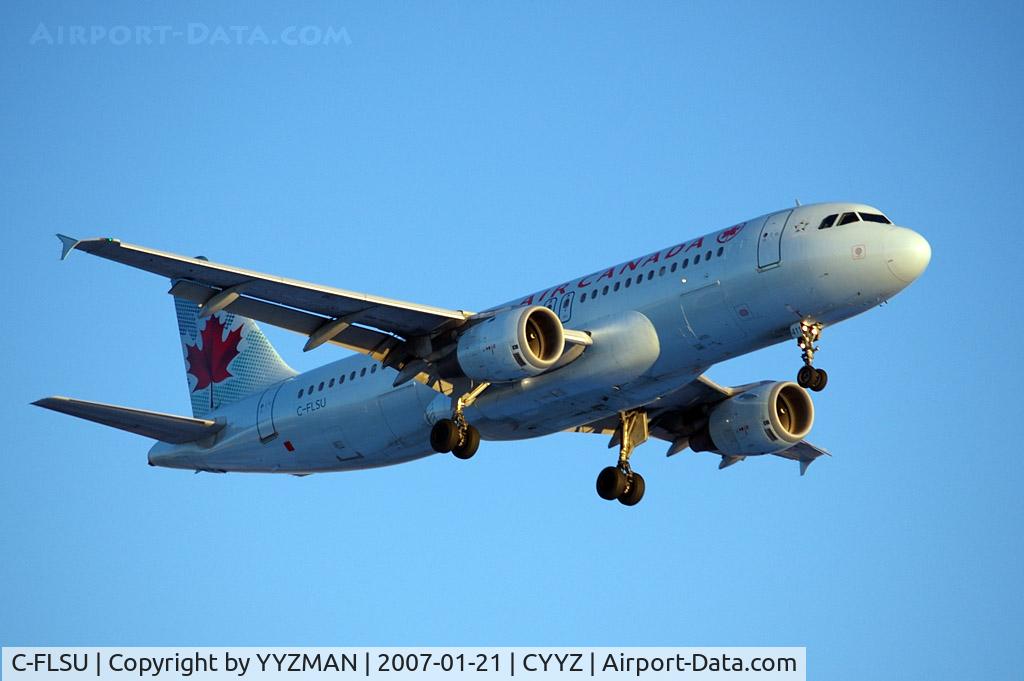 C-FLSU, 1992 Airbus A320-211 C/N 309, Late day winter sun shining on, landing on 24R