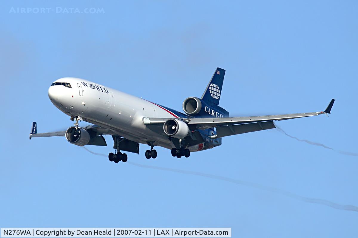 N276WA, 1995 McDonnell Douglas MD-11F C/N 48632, World Airways Cargo, operating as EVA616 from Ted Stevens Anchorage Int'l (PANC), on final approach to RWY 24R.