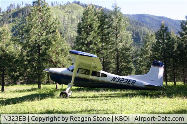 N323EB, 1968 Cessna A185E Skywagon 185 C/N 1851399, Cessna 185E parked next to campground at Moose Creek Idaho