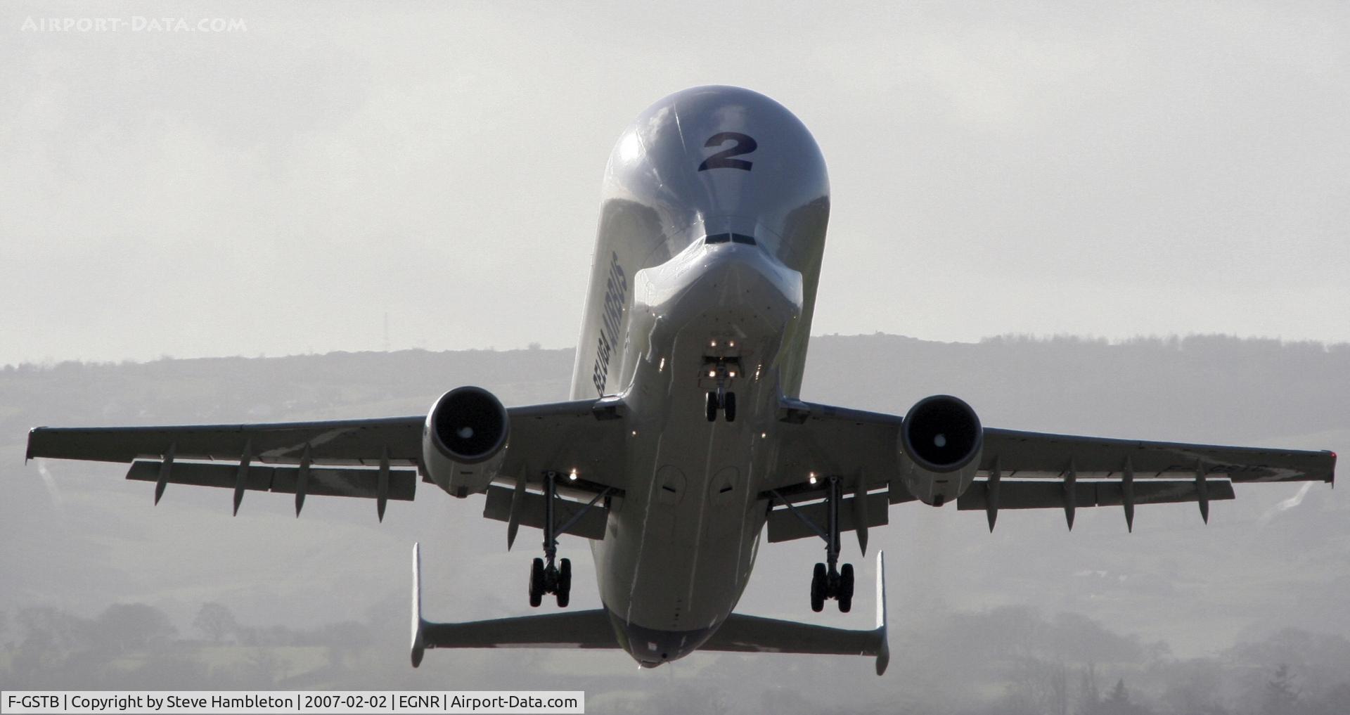 F-GSTB, 1996 Airbus A300B4-608ST Super Transporter C/N 751, Beluga #2 departing the Airbus factory at Hawarden.