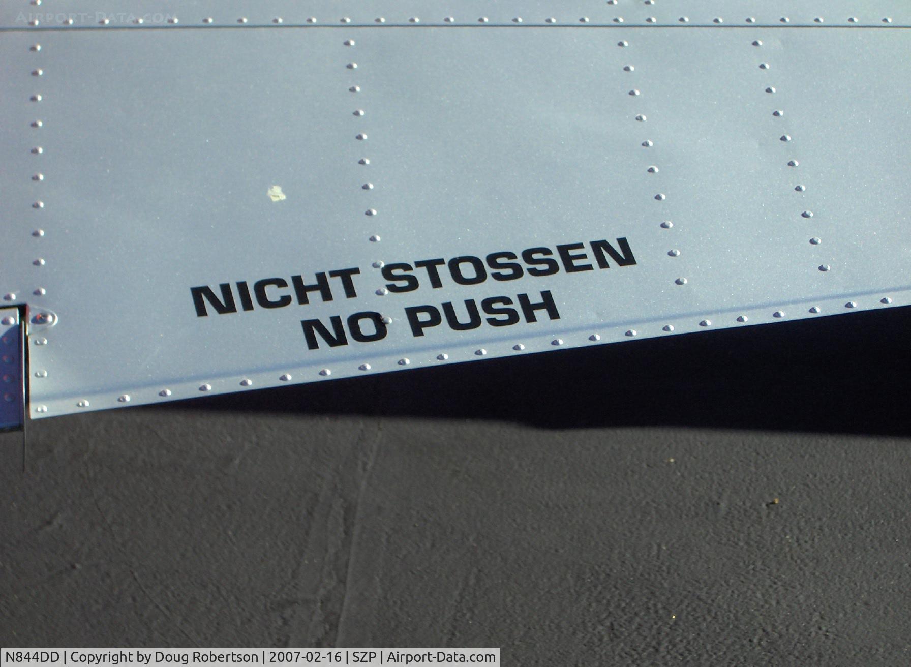 N844DD, 1958 Pilatus P-3 MK II C/N 452-1, Pilatus P.3-05 Swiss Air Force Intermediate Trainer, Lycoming GO-435-C&D 260 Hp, warning on horizontal stabilizer