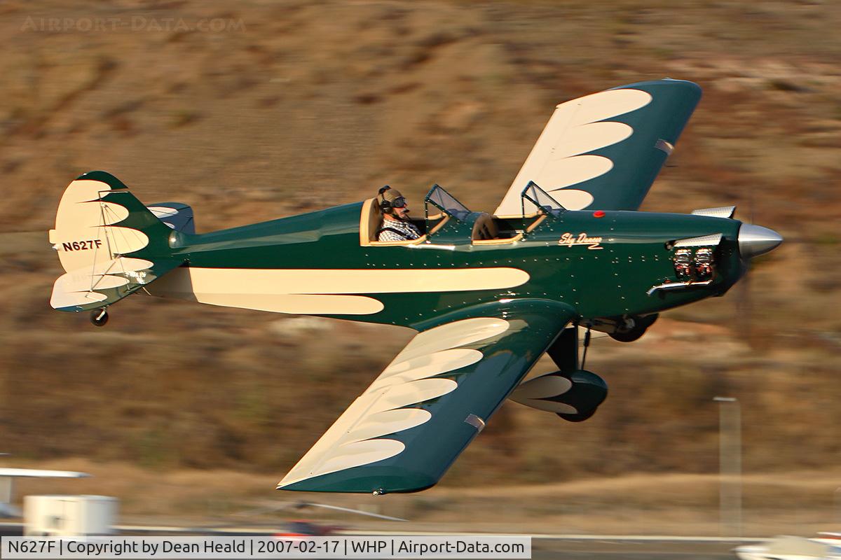 N627F, 2005 Fisher Steven C Sky Dancer C/N 001, 2005 Fisher Sky Dancer N627F making a low pass and showing her better side.  All I could do is stare at that empty front seat, wishing I were there, in it.