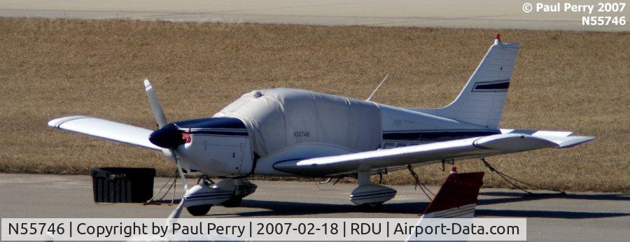 N55746, 1973 Piper PA-28-180 C/N 28-7305459, Covered and tied down.  Just as well, far too windy