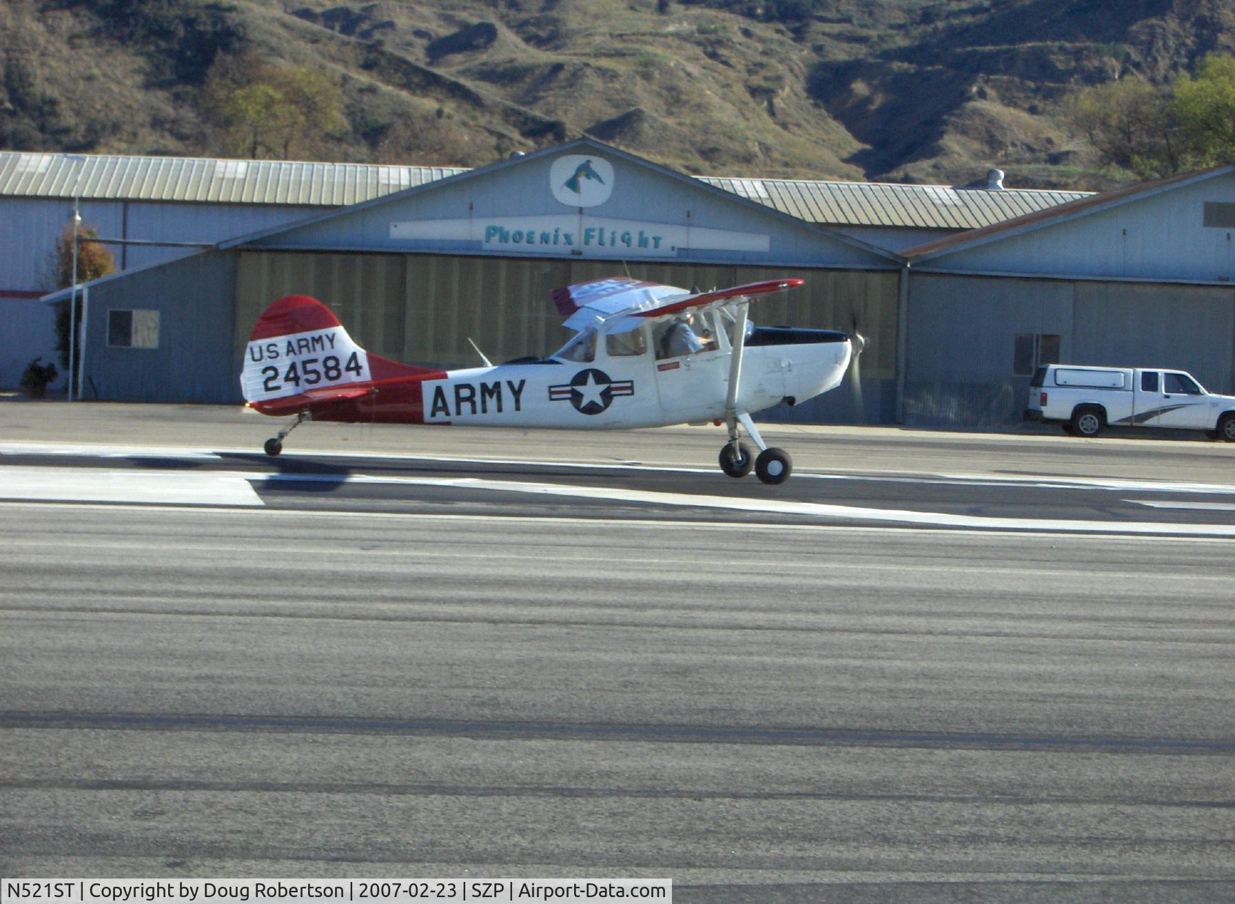 N521ST, Cessna 305C (0-1E) C/N 24584, Cessna 305C (O-1E) BIRD DOG, Continental O-470-11 213 Hp, short landing roll Rwy 22