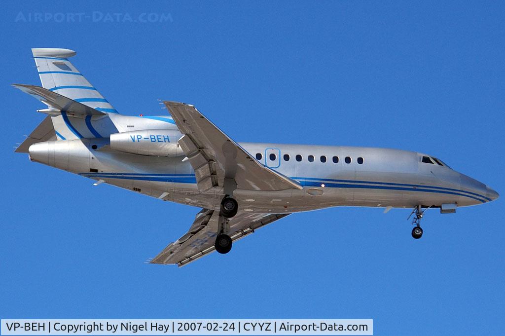 VP-BEH, 2000 Dassault Falcon 900EX C/N 75, Arriving on Rwy 05. 13.35hrs