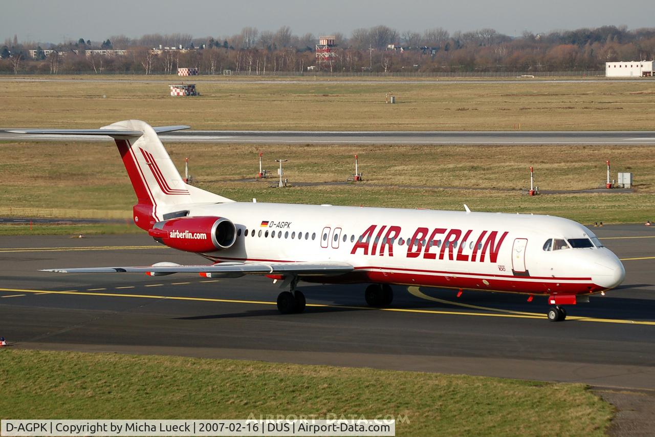 D-AGPK, 1990 Fokker 100 (F-28-0100) C/N 11313, Taxiing to the runway