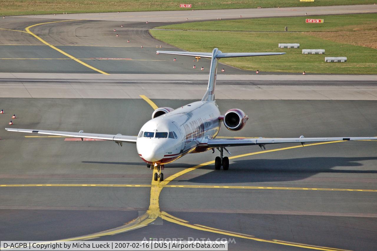 D-AGPB, 1989 Fokker 100 (F-28-0100) C/N 11278, Taxiing to the gate