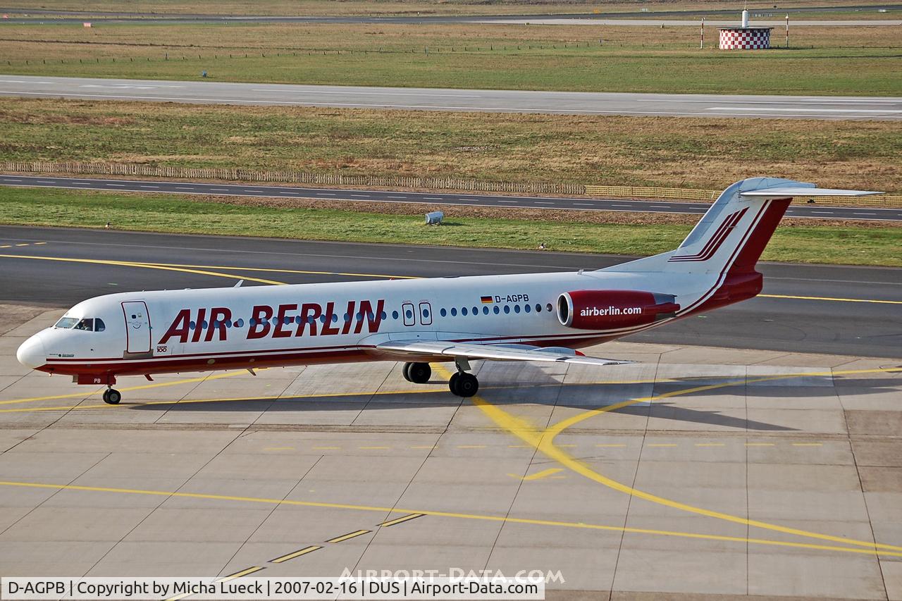 D-AGPB, 1989 Fokker 100 (F-28-0100) C/N 11278, Taxiing to the gate