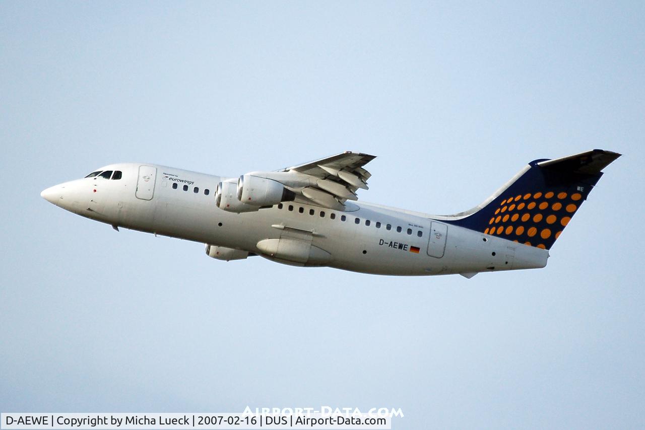 D-AEWE, 1987 British Aerospace BAe.146-200 C/N E2077, Climbing out of Düsseldorf
