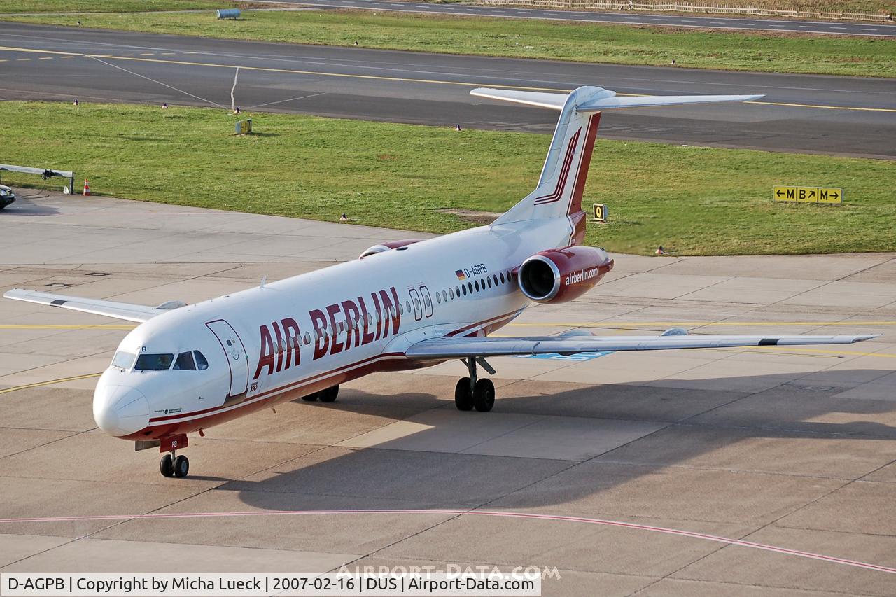 D-AGPB, 1989 Fokker 100 (F-28-0100) C/N 11278, Taxiing to the gate