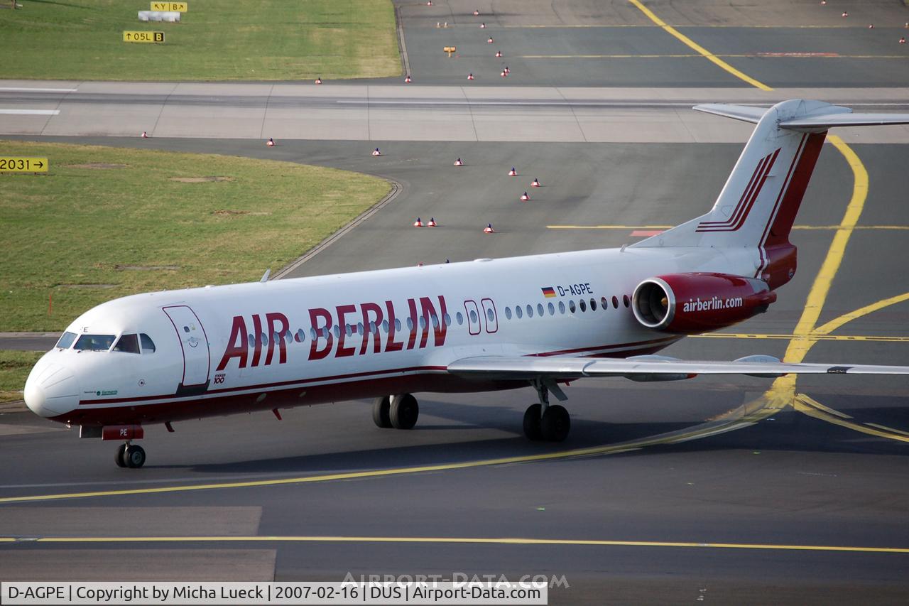 D-AGPE, 1990 Fokker 100 (F-28-0100) C/N 11300, Just landed