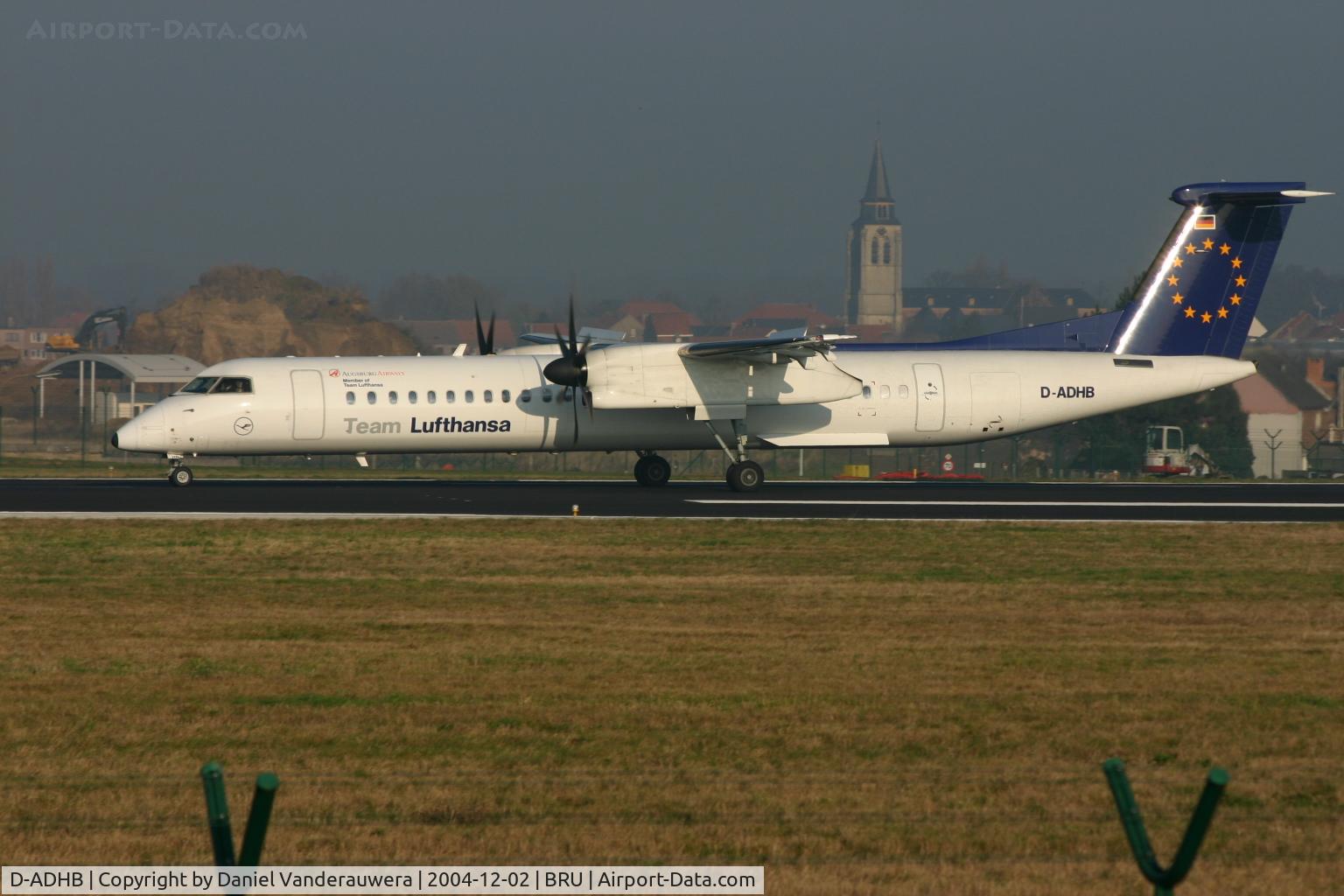 D-ADHB, 2001 De Havilland Canada DHC-8-402Q Dash 8 C/N 4029, flight LH4602 just arrived on rwy 25L