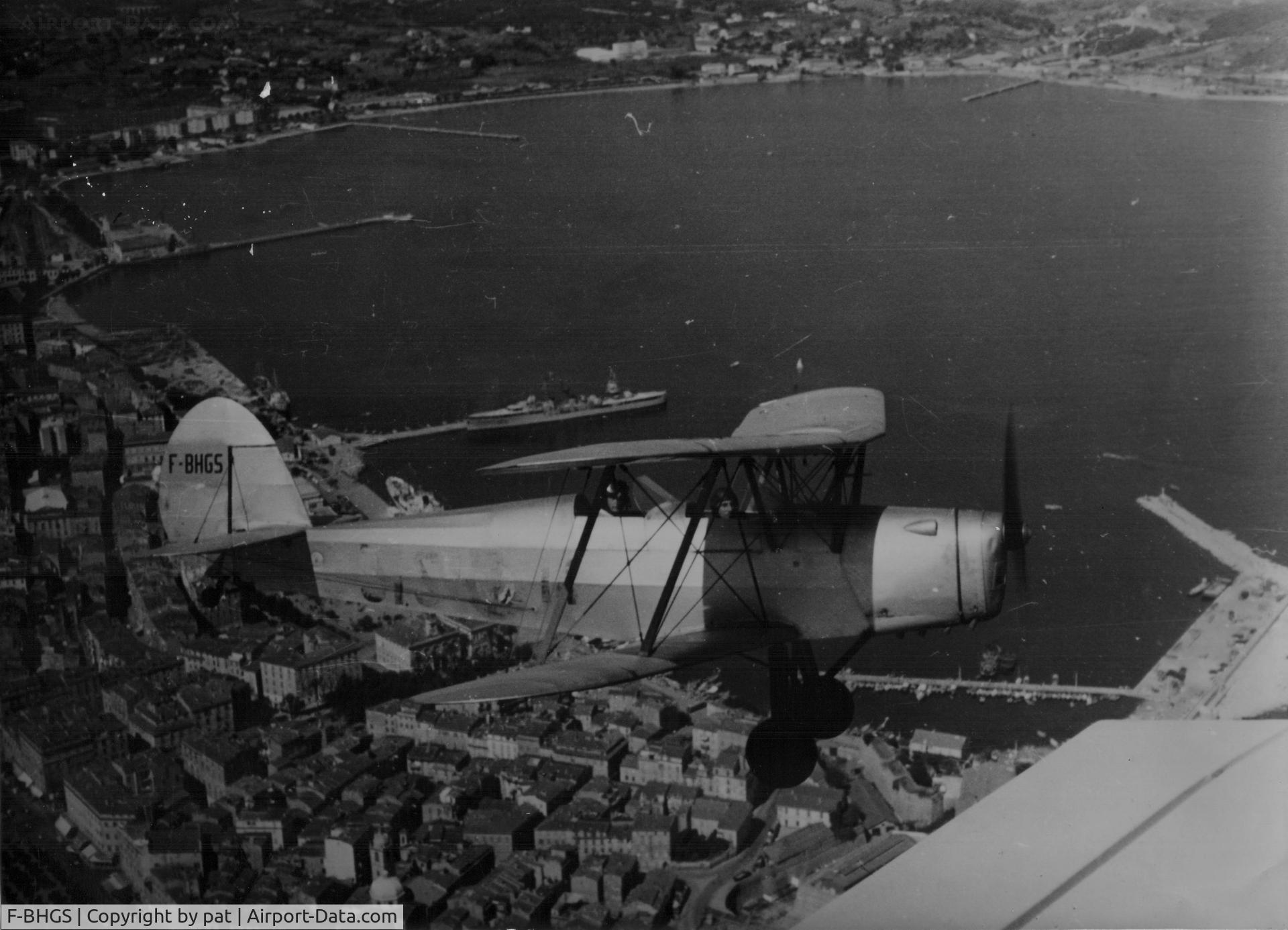F-BHGS, Stampe-Vertongen SV-4C C/N 1065, over Ajaccio harbor (Corsica) pilot unknown, instructor Jacques PICAN