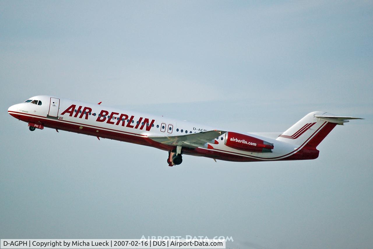 D-AGPH, 1990 Fokker 100 (F-28-0100) C/N 11308, Climbing out of Düsseldorf