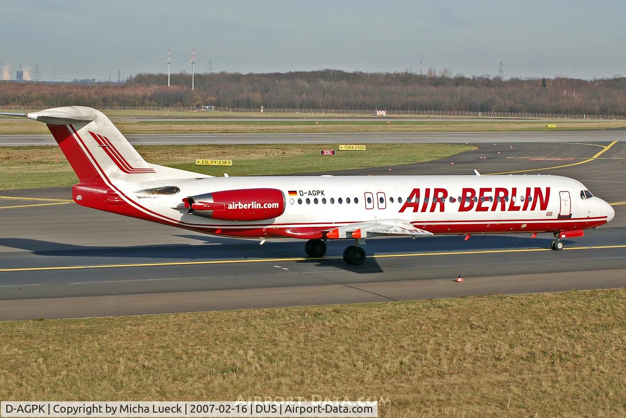 D-AGPK, 1990 Fokker 100 (F-28-0100) C/N 11313, Taxiing to the runway