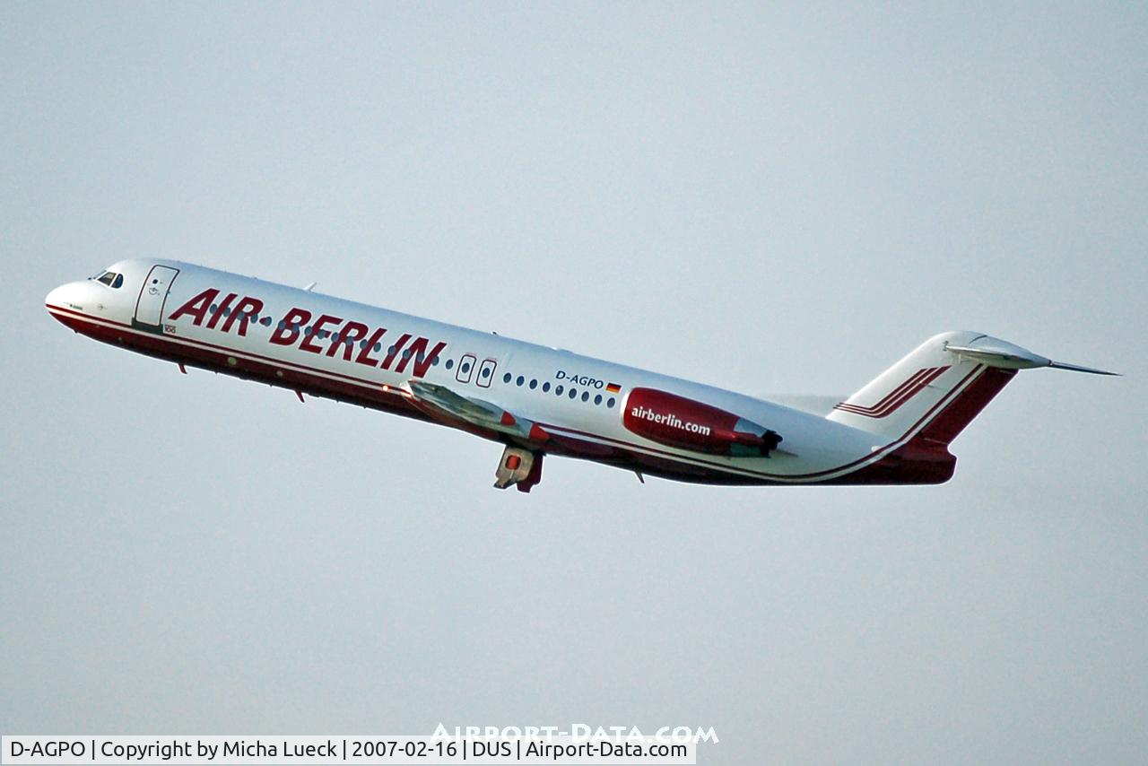 D-AGPO, 1991 Fokker 100 (F-28-0100) C/N 11334, Climbing out of Düsseldorf