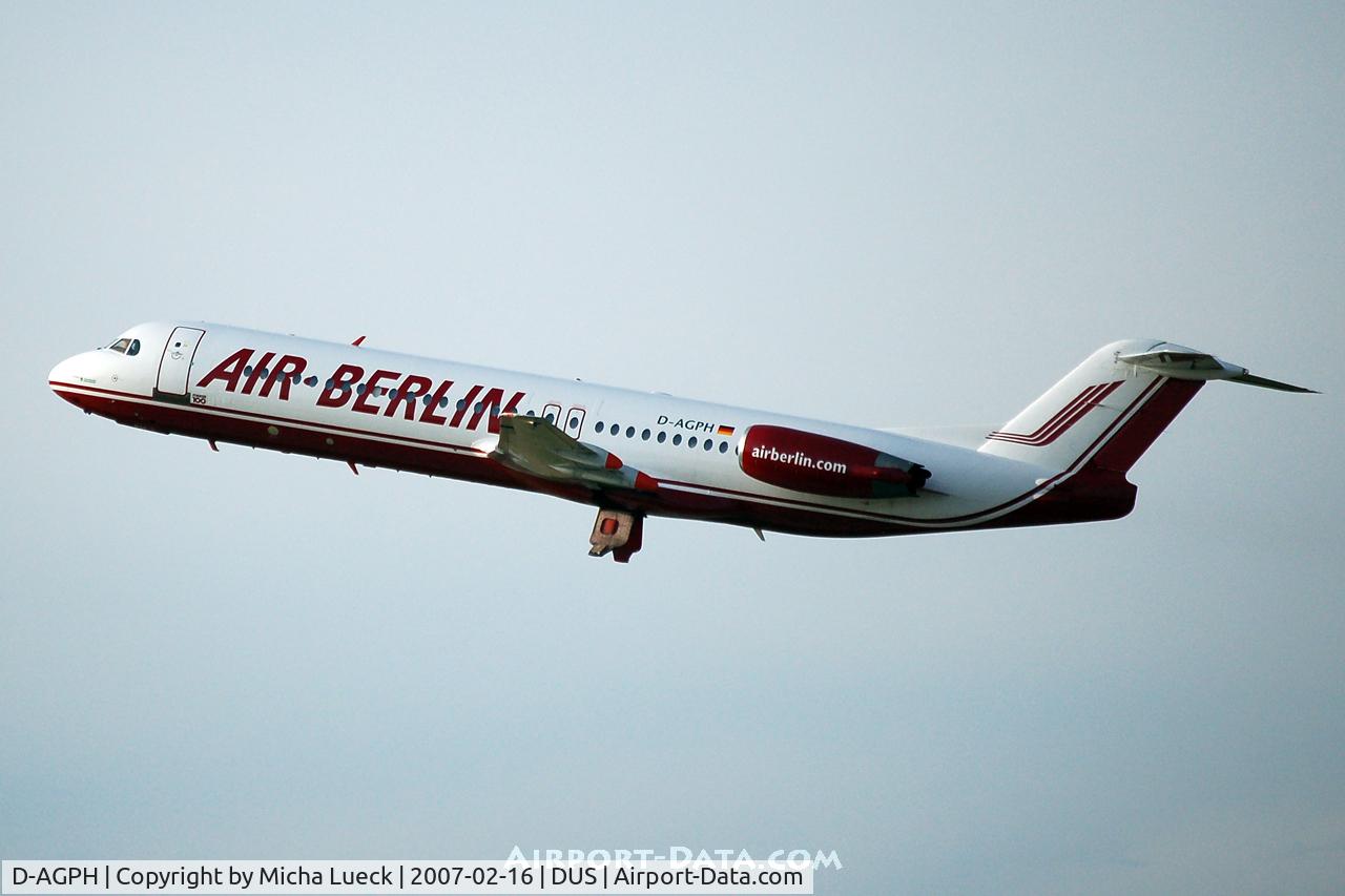 D-AGPH, 1990 Fokker 100 (F-28-0100) C/N 11308, Climbing out of Düsseldorf