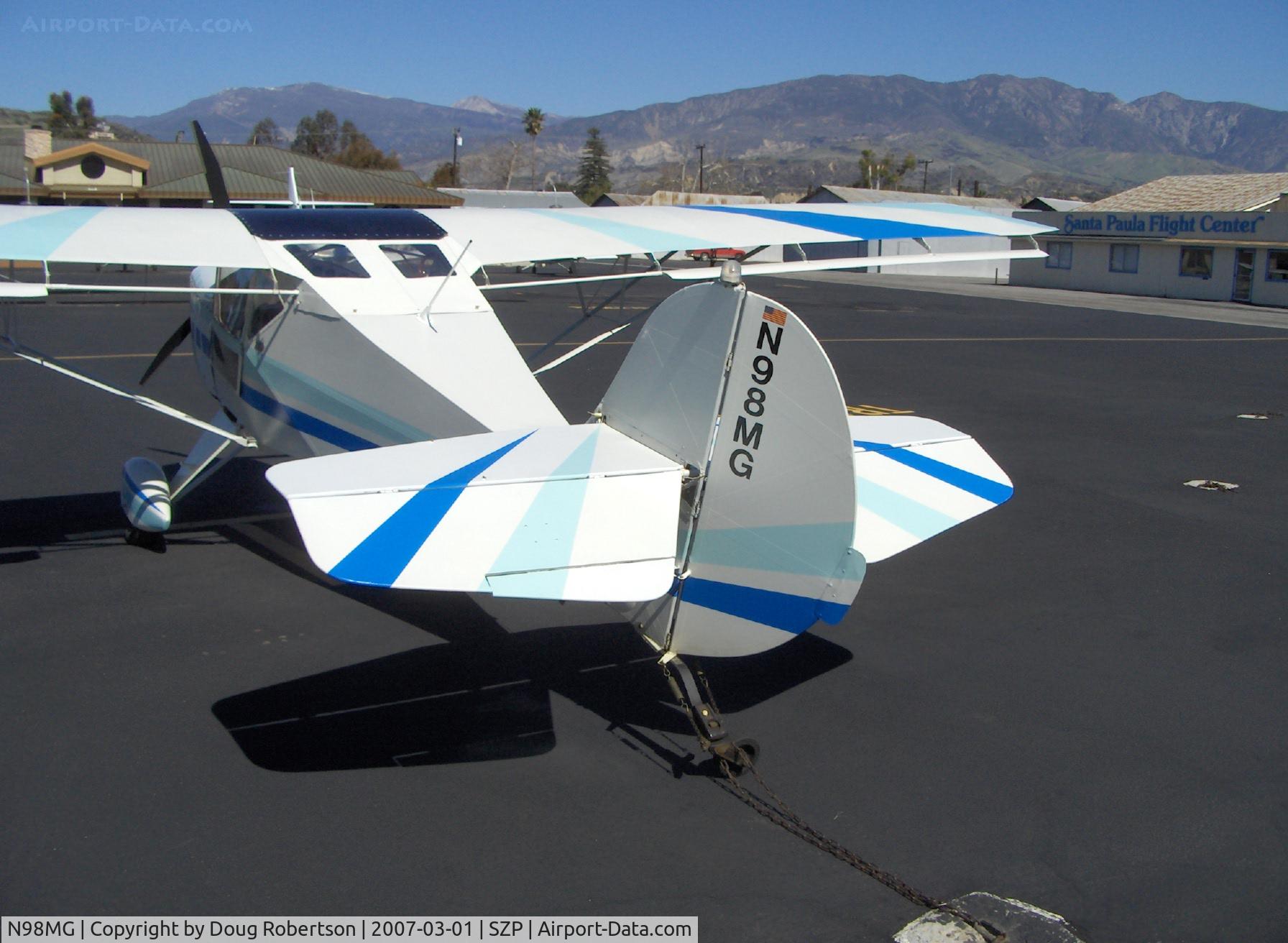 N98MG, 1997 Avid Flyer Mark IV C/N 678, 1997 Gonzalez AVID Mk4, Bombardier Rotax engine, tailwheel and tail detail