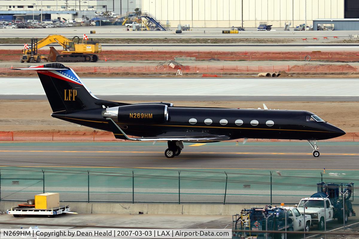 N269HM, 1989 Gulfstream Aerospace G-IV C/N 1118, Flynt Aviation, LLC's 1989 Gulfstream G-IV N269HM on Taxiway Alpha after arrival from Las Vegas McCarran Int'l (KLAS). Quite a vanity registration on this aircraft. The HM is for Hustler Magazine and the LFP on the tail is for Larry Flynt Publications.