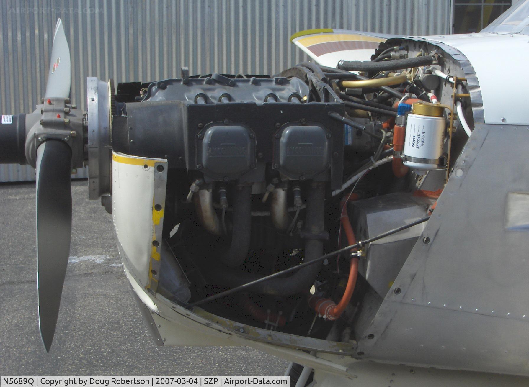 N5689Q, 1965 Mooney M20C Ranger C/N 3043, 1965 Mooney M20C, Lycoming O&VO-360 180 Hp engine, cowl off for aircraft repaint prep