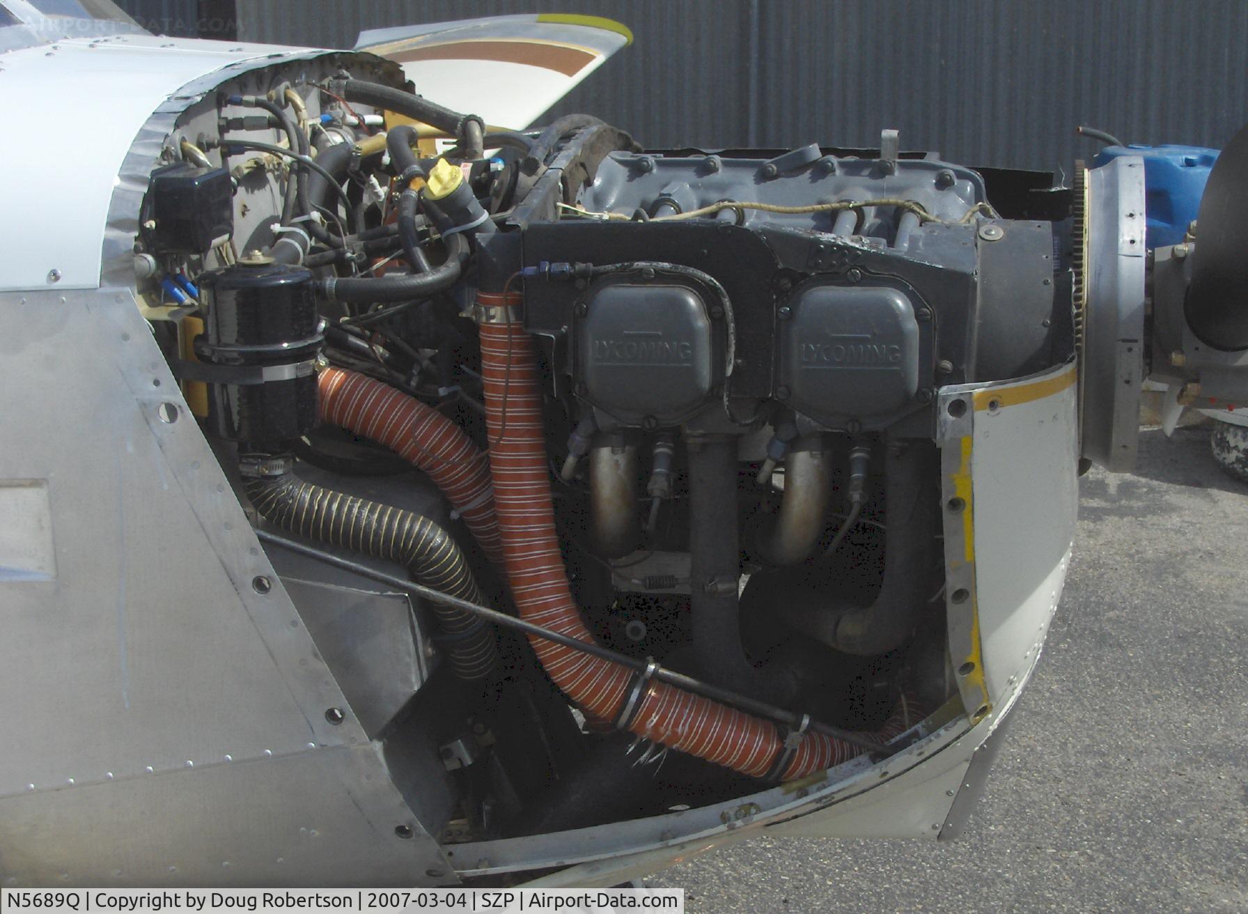 N5689Q, 1965 Mooney M20C Ranger C/N 3043, 1965 Mooney M20C, Lycoming O&VO-360 180 Hp engine, cowl off for aircraft repaint prep