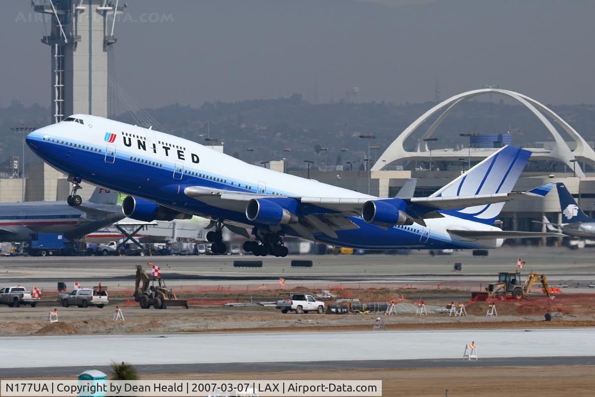 N177UA, 1990 Boeing 747-422 C/N 24384, United Airlines N177UA (FLT UAL891) departing RWY 25R enroute to Narita Int'l (RJAA).