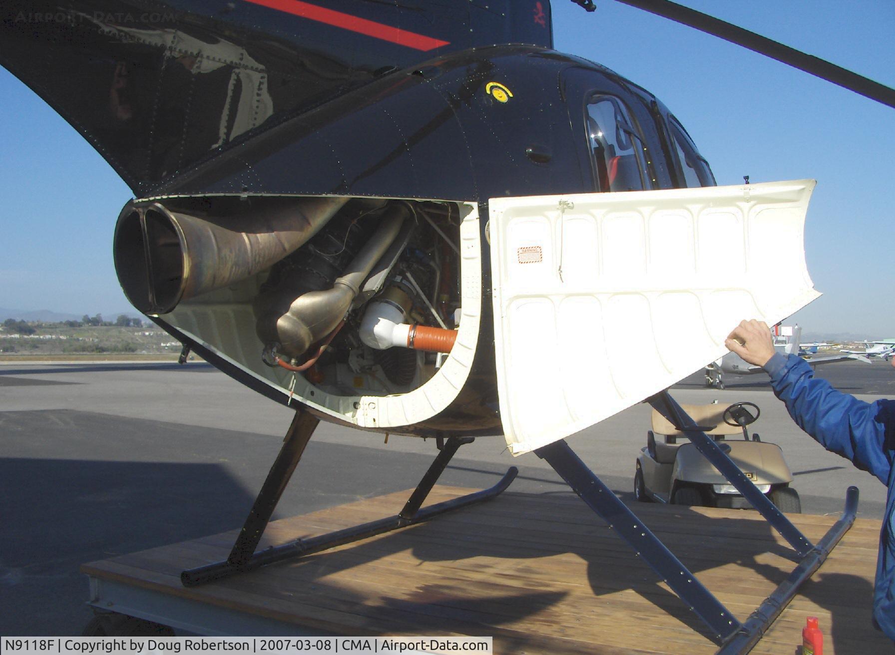 N9118F, 1972 Hughes 369HS C/N 720397S, 1972 Hughes  369HS, Allison 250 Ser. Turboshaft 400 shp, turbo exhaust