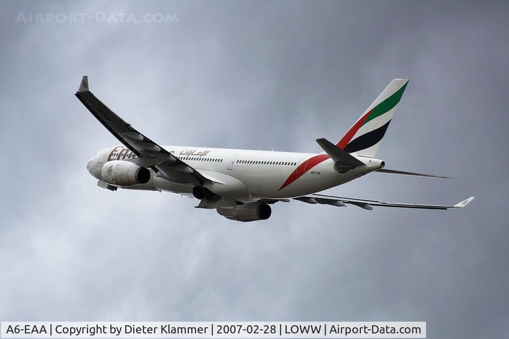 A6-EAA, 2000 Airbus A330-243 C/N 348, Climbing out from RWY29 on a stormy day