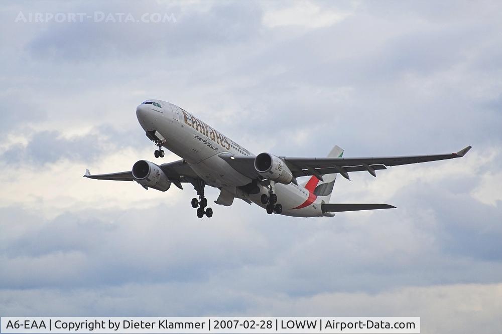 A6-EAA, 2000 Airbus A330-243 C/N 348, Climbing out from RWY29 on a stormy day