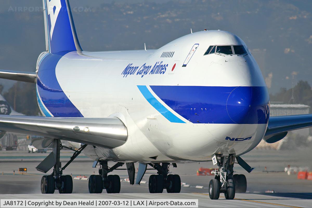JA8172, 1985 Boeing 747-281F C/N 23350, Nippon Cargo Airlines JA8172 (FLT NCA182) from Ted Stevens Anchorage Int'l (PANC) taxiing across the newly-built, yet unopened RWY 25L/7R, on Taxiway Sierra Tango.