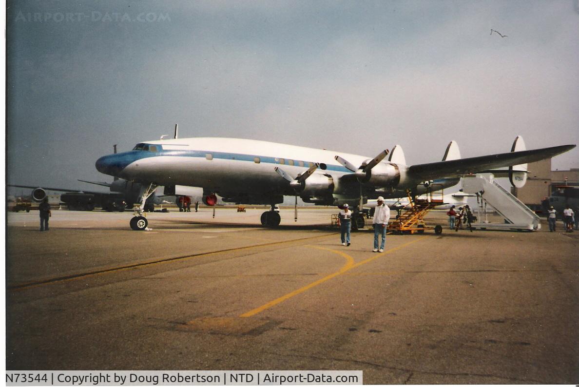 N73544, 1955 Lockheed C-121C Super Constellation (L-1049F) C/N 1049F-4175, 1955 Lockheed C-121C SUPER CONSTELLATION Ex 'Camarillo Connie', Ex originally USAF transport, four Wright TC18EA (USAF R-3350-93) 3,650 Hp each. Swiss-based Ex 'Star of Switzerland' on loan/purchase contract. Now called 'Breitling Super Constellation'.